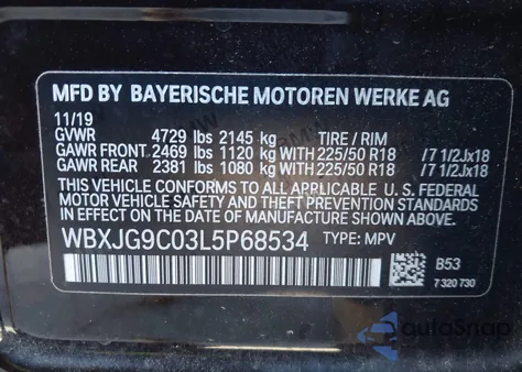 2020 BMW X1 xDrive28I Sports xDrive28I из США, поврежденный, VIN WBXJG9C03L5P68534